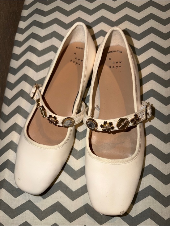 a new day Shoes - a new day Cream Embellished Mary Jane Flats
